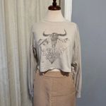 Forever 21 Texas Coast Crop Top Long Sleeve Beige Bull Skull Graphic Tee S Photo 0