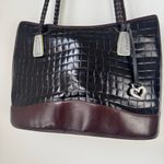Brighton VINTAGE Satchel Croc Leather Handbag Purse 133757 Black & Brown Photo 2