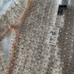 Windsor Beige Mesh Long Sleeve Top With Pearl And Rhinestone Detail Photo 2