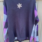 Vintage Snowman Patterned Women's Zip Cardigan Sweater Blue Size M Photo 1