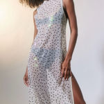 Urban Outfitters Outfitters Hunter Sheer Sequin Beaded High Leg Slit Midi Dress Size Small Photo 0