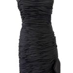 Vintage Victor Costa Strapless Black Dress Party Ruched Bow Lace Prom 1980s Size M Photo 0