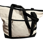 Black and White Canvas Zip Top Tote Bag with Interior Zipper Pocket Photo 0