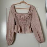 Staud Jules Smocked Square Neck Top in Pink Size M White Size M Photo 2