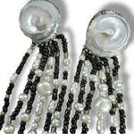 Free People  Bohemian Shell Beaded Ocean Eyes Dangle Earrings Black Pearl NWT Photo 4