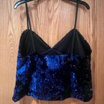 ZARA  Juliette Strappy Blue Sequin on Black Velvet Tank Top Camisole‎ Size Small Photo 12