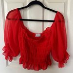 Urban Outfitters Red Sierra Sheer Smocked Cropped Top - Medium Photo 1