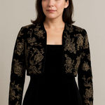 Scott McClintock Black Velvet Bolero Jacket Gold Floral Size 10P Photo 0