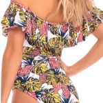 Cabana Del Sol One Piece Swimsuit Off the Shoulder Palm Floral Womens Small NWT Photo 3