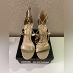 Lulus NWT  Aimee Champagne Gold Metallic Lace Up Strappy Heeled Sandals 7 Photo 5