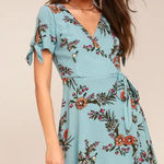 Lulus Kiss and Pastel Light Blue Floral Print Mini Wrap‎ Dress Size M Size M Photo 0