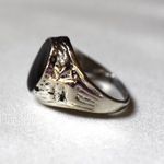Source Unknown NWOT Dashing Black Oval Stone Etched Deer Silver Tone Metal Size 12.5 Goth Ring Photo 4