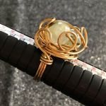 2 Glass Beads wrapped in gold tone wire Ring Photo 5