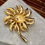 Napier Rhinestone Flower Brooch Gold Tone Signed Photo 1