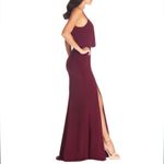 Dress the Population Gracelyn Blouson Jersey Maxi Gown Thigh High Slit Burgundy Photo 3