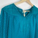Matilda Jane Women Blue Embroidered Swiss Dot V-Neck Blouse Size XS Modest Photo 3