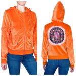 Fifi Collection Vintage Y2K  Orange Velour Logo Hooded Cardigan Photo 3