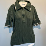 Varley  Napier Fit Striped Ribbed Cotton Blend Knit 1/4 zip short sleeve polo top Photo 0