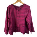 Habitat Magenta Pink & Black Plaid Textured Button-Front Asymmetrical Top XL Photo 1