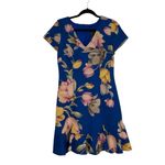 Adrianna Papell  Women's Blue Tulip Print‎ Scalloped Flounce Hem Dress Size US 6 Photo 2