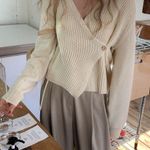 Knit sweater cardigan side button cream beige sweaters womans long sleeve Tan Size M Photo 0