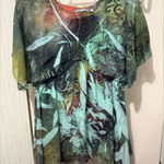 Ny Collection  Green and Blue Floral Blouse Photo 0