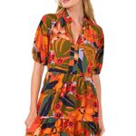 CeCe Orange Floral Short-Sleeve Babydoll Dress Sz L Photo 1