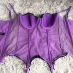 Victoria's Secret  Sexy Little Things Purple Polka Dot Mesh Corset with Black Lace Trim & Bows Photo 7