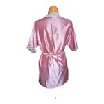 Vtg 1980s Denise Bubblegum Pink Satin Dot Textured Short Sleeve Lace Trim Robe M Size M Photo 2