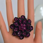 Boutique Statement Stretch Ring Black Flower with Fuschia Pink Rhinestones Photo 6