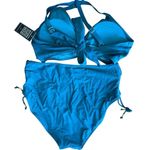 Blooming Jelly NWT High Waisted Blue Ruched Bikini Swimsuit Size Large Photo 1