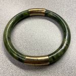 Vintage Jade Bangle Bracelet Gold Plated Clasp Chunky Bold Luck Lucky Green Photo 13