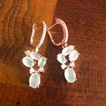 Exquisite light sage green cubic zirconia rose gold dangle earrings NIB Photo 6