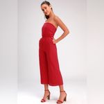 Lulus Sunlight Special Red Embroidered Strapless Jumpsuit, 100% Cotton, Size XS Photo 8
