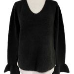 VERO MODA New Ruffle Cuff Sweater Long Sleeve V-Neck Pullover Black Photo 0