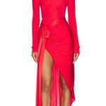 David Koma Satin Bow Detail Asymmetric Long Dress in Red 6 UK 10 New Womens Gown Photo 12