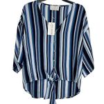 Hyped Unicorn Women Stripe Tie Front V-Neck Top Hi-Lo Dolman Sleeve Small NWT Photo 0