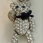 Very Cute Silver Teddy Bear with emerald eyes Pendant Necklace (movable) Photo 1