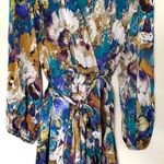 Nicole Miller Mini Dress | Floral Satin | Women’s Small | Long Sleeve | Wrap Photo 1