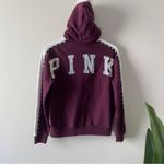 Victoria's Secret PINK  Burgundy Full Zip Hoodie Sequin Dog Fleece Hood Jacket XS Photo 2