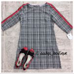 Violet Weekend Plaid a red Stripe Dress Midi Black & White Size L NWT $98.00 Size L Photo 1
