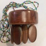 Handmade Vtg 70s boho fairy cottage core festival wood bead bracelet jewelry set Photo 0
