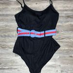 Jessica Simpson Women's Black Moderate Cover Ribbed/Belt One Piece Swimsuit sz L Photo 1