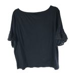 J.Crew Flare Sleeve T-Shirt Top Crochet Trim Scoop Neck Cotton Black XL Photo 1
