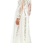 Mac Duggal  NEW White Long Sleeve Embroidered Wrap Midi Dress 8 Photo 3