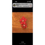 Red Double Flower Drop Earrings Gold Center Statement Summer Beach NWOT Photo 7