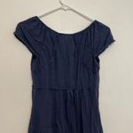 Max Studio Solid Navy Blue Seam Detail Scoop Neck Short Sleeve Viscose Blouse M Photo 8