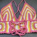 Princess Polly  Daisy Girl Crochet Cropped Halter Top Pink Yellow S/M Festival Photo 6