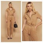 Reformation  Kenny Boiler Camel Color Belted Short Sleeve Jumpsuit Photo 1