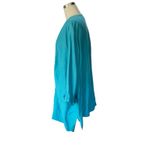 Maggie Barnes  Womens PLUS 2X Linen Aqua Blue Frog Button Mandarin Collar Top Photo 3